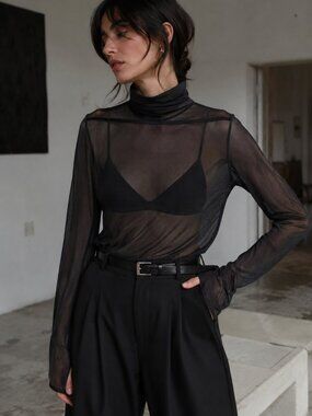 Kollontai Black sheer mesh turtleneck